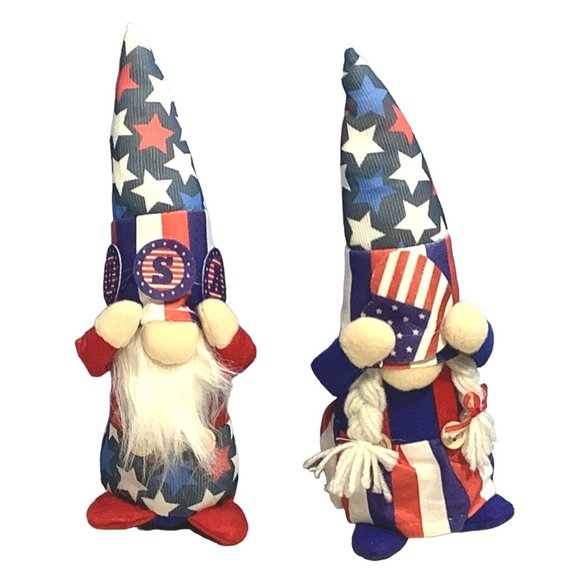 Lot of 2 Patriotic Gnome Plush Decor 4th Of July USA Red White Blue Memorial Day - Picture 2 of 8